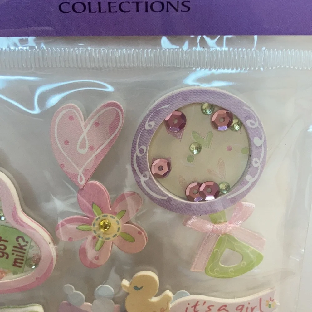 Mark Richards Scrapbook Stickers Card Making Baby Girl Rattle Bottle Crafts